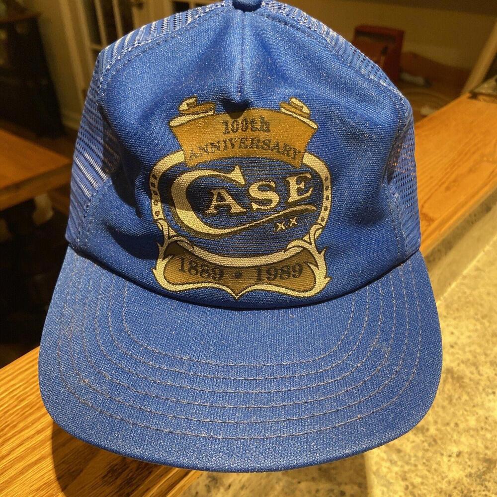 Vintage Trucker Cap Case xx Cutlery Knives Blue Hat Mesh Snapback 80s 1989 100yr